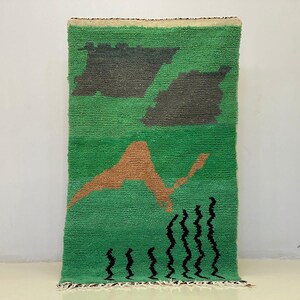 Green Moroccan Area Rug Border Berber Wool Unique Carpet -Handmade rug -soft rug