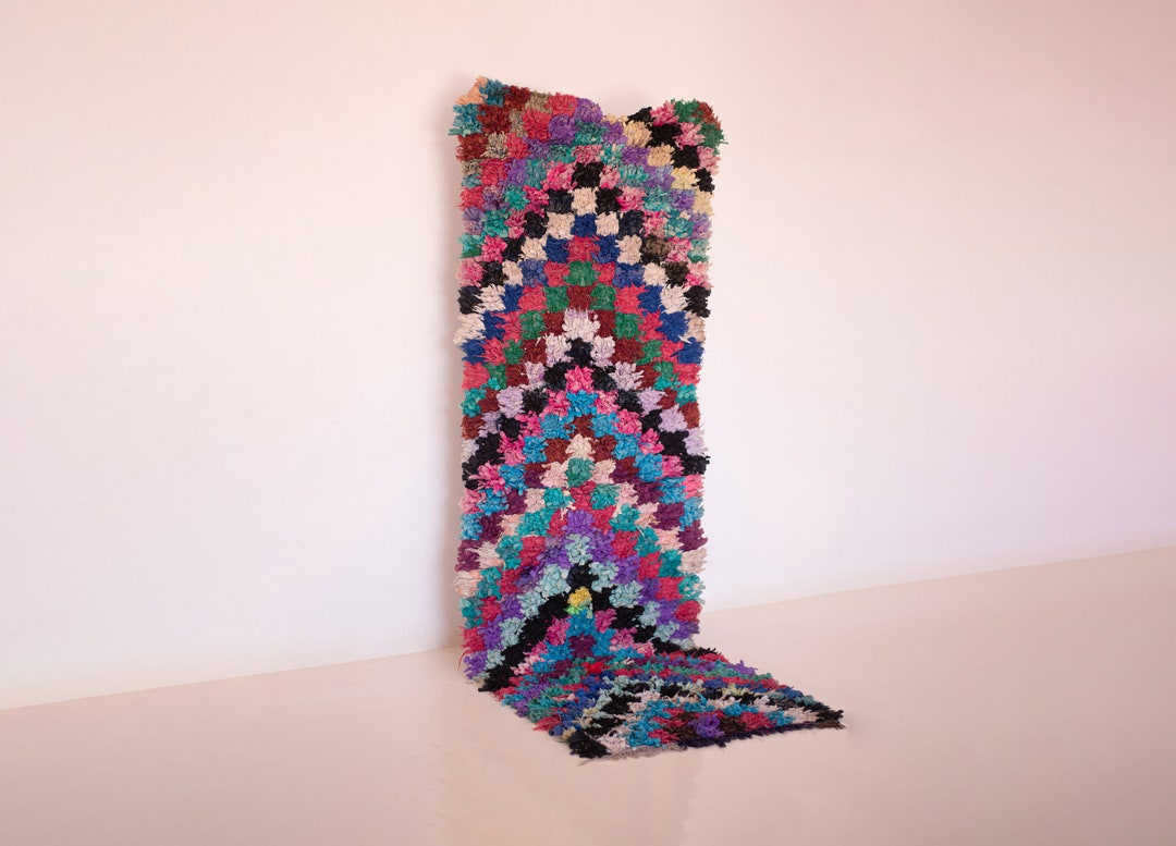 手織りベルベルコットンランナー - カラフルなモロッコの部族ラグ