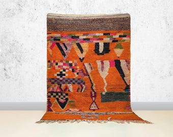 Alfombra Kilim marroquí de lana, diseño geométrico naranja (2,4 x 3 metros)