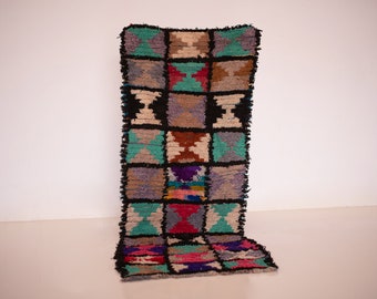 Red Moroccan rug 10,23ft x 4,10ft/ Berber Boucharouite handmade runner/ Wool area carpet/ tribal bohemian rug/ Large accent beni ourain