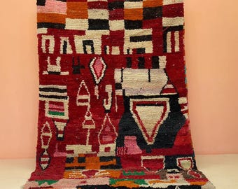 Red moroccan rug-Moroccan Boujaad Rug - Handmade Rug - Custom Moroccan Rug -inique Colorful Rug- Berber Rug - Home Decor Rug