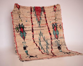 Boujad Wool Area Rug: Moroccan Tribal Symbols (5x4.5 ft Handmade)