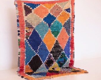 Boucherouite Vintage Rug Azilal Amazigh Decor, Textured Wool Boho, Artisan Carpet Gift, Chemical Free, Family Legacy Moroccan Textile
