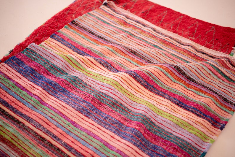 Red Moroccan rug 10,23ft x 4,10ft/ Berber Boucharouite handmade runner/ Wool area carpet/ tribal bohemian rug/ Large accent beni ourain