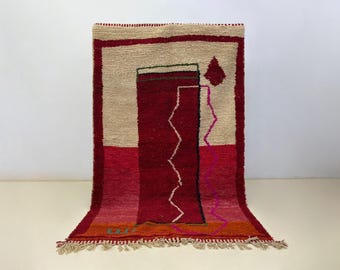 Red moroccan rug-Moroccan Boujaad Rug - Handmade Rug - Custom Moroccan Rug -inique Colorful Rug- Berber Rug - Home Decor Rug