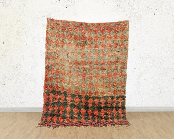 Moroccan Dhurrie Rug: Colorful Beni Ourain Diamond Pattern (5x4 ft)