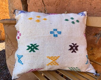 Moroccan Sabra Cushion, Artistic Silk Pillow, Boho Style Cushion, Hand Woven Silk, Unique Home Accent, Ethnic Throw Pillow Cover