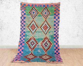 Vibrant Boucharouite Rug: Colorful Berber Pattern, 3x6 ft