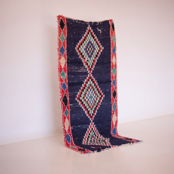 Colorful Moroccan rug 6.72ft x 2.82ft/ Berber Boucharouite handmade runner/ Wool area carpet/ tribal bohemian rug/ Large beni ourain accent