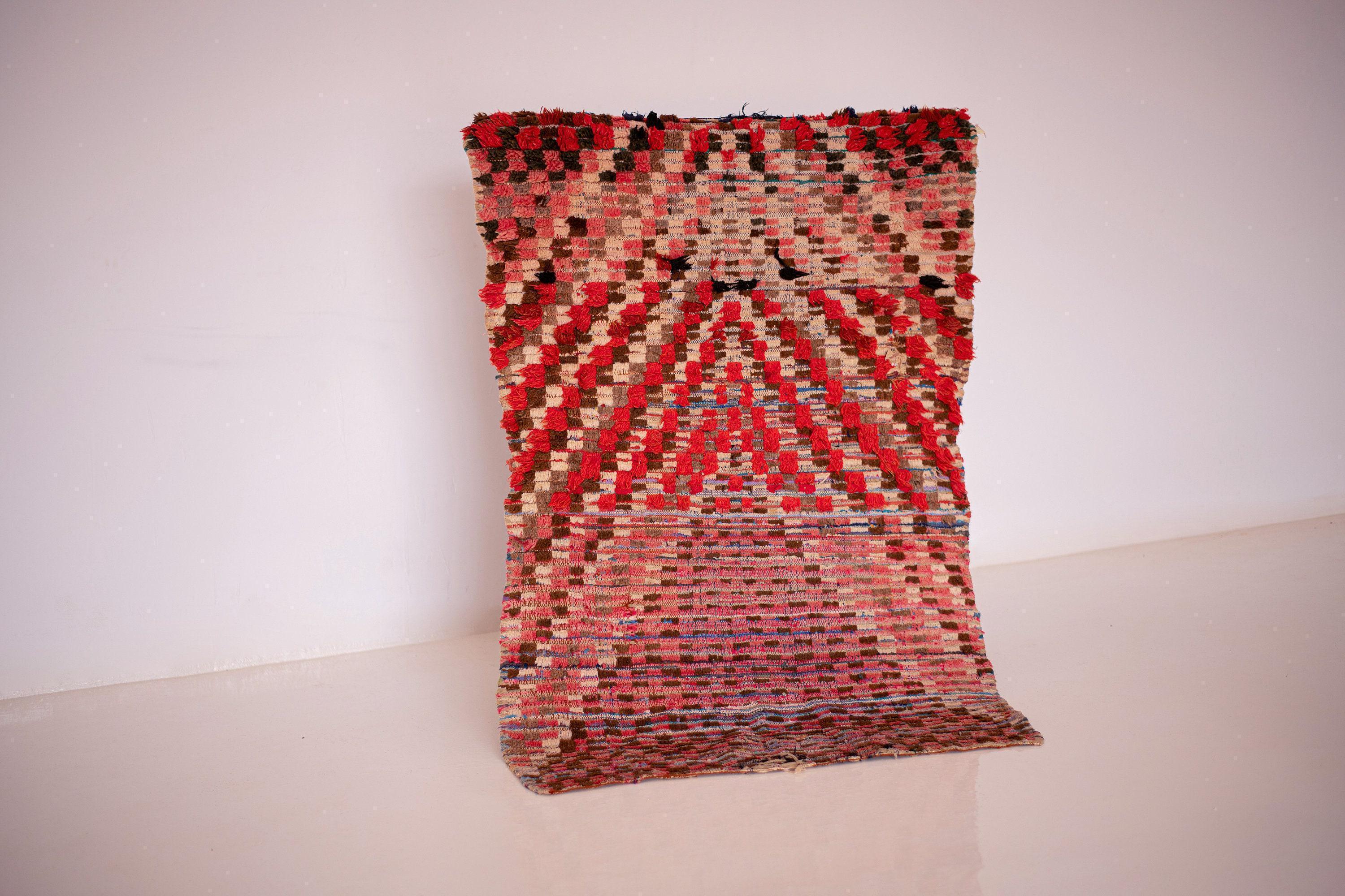 Moroccan Wool Rug: Vintage Boujad Checkerboard - Handwoven, Eco-Friendly