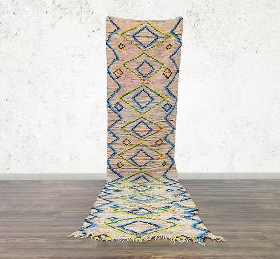 Beni Ourain Wool Runner: Pastel Moroccan Design, Handwoven - Etsy