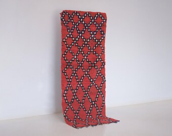 Boujad Handmade Wool Rug, Tribal Red Vintage Runner, Moroccan Area Carpet, Low Pile Berber Carpet, Bohemian Accent, Chemical Free