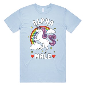 Alpha Male T-Shirt Tee Top Funny Meme Licorne Cadeau Unisexe Blague Prank Fête des Pères Cerf Faire Light Blue