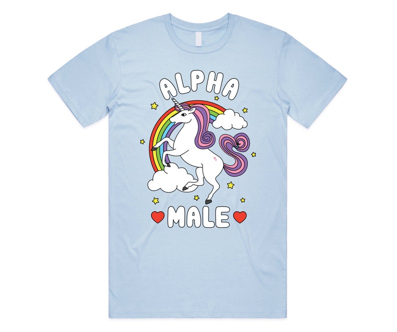 Alpha Male T-Shirt Tee Top Funny Meme Licorne Cadeau Unisexe Blague Prank Fête des Pères Cerf Faire Light Blue