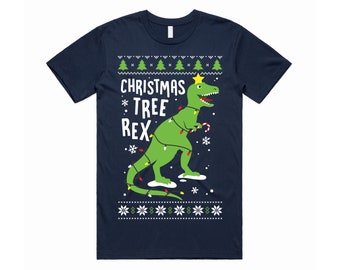 Christmas Tree Rex T-Rex T-shirt Tee Top Kids Adults Dinosaur Festive Xmas Ugly Cute Funny