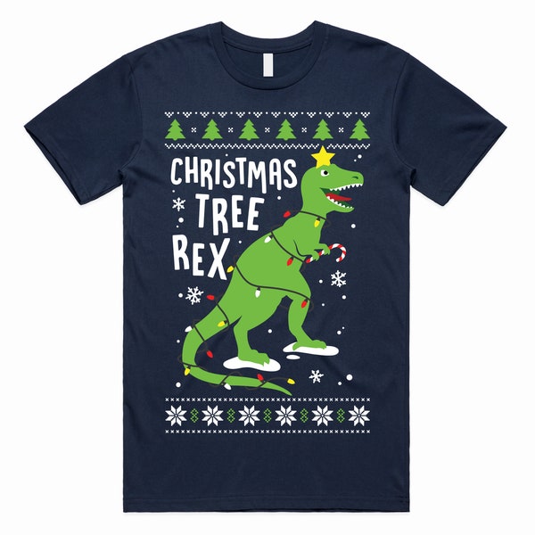 Arbre de noël Rex t-rex T-shirt haut enfants adultes dinosaure festif noël laid mignon drôle