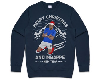 Merry Christmas And Mbappe New Year Christmas Jumper Sweater Sweatshirt Kids Adults Xmas France Funny Football World Cup
