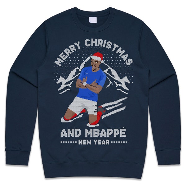 Merry Christmas And Mbappe New Year Christmas Jumper Sweater Sweatshirt Kids Adults Xmas France Funny Football World Cup