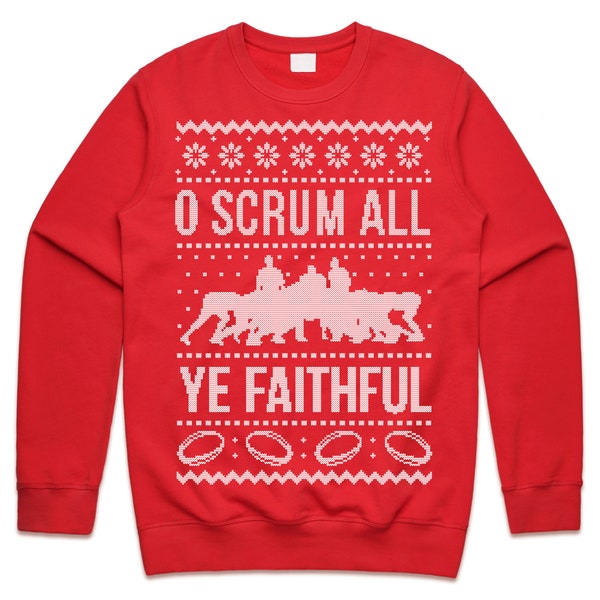 O Scrum All Ye Faithful Christmas Jumper Sweater Sweatshirt Kids Adults Xmas Funny Rugby Wales England Men's