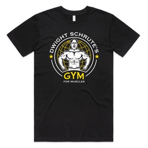 Dwight Schrute’s Gym For Muscles T-shirt Tee Top Funny US Office Dwight’s Gym Bodybuilder Fitness Weightlifting Squat Gift