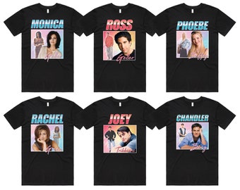 Amis Hommage T-shirt Tee Top Rachel Green Monica Geller Joey Tribbiani Phoebe Buffay Ross Geller Chandler Bing Rétro années 90