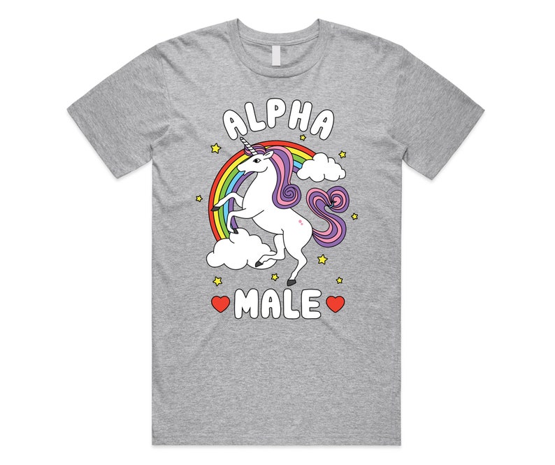 Alpha Male T-Shirt Tee Top Funny Meme Licorne Cadeau Unisexe Blague Prank Fête des Pères Cerf Faire Light Grey