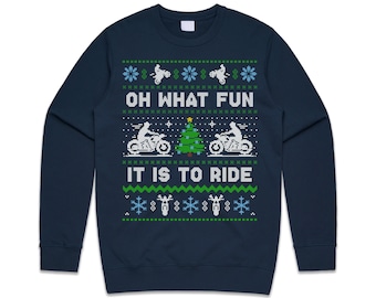 Motorbike Oh What Fun It Is To Ride Jumper Sweater Sweatshirt Christmas Biking Biker Motorcycle Xmas
