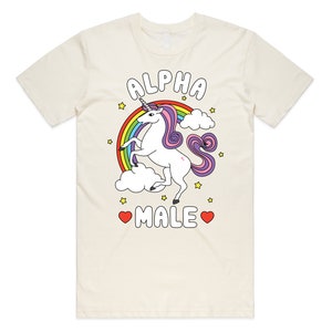 Alpha Male T-Shirt Tee Top Funny Meme Licorne Cadeau Unisexe Blague Prank Fête des Pères Cerf Faire Natural