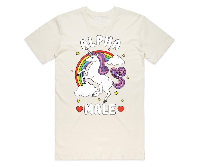 Alpha Male T-Shirt Tee Top Funny Meme Licorne Cadeau Unisexe Blague Prank Fête des Pères Cerf Faire Natural
