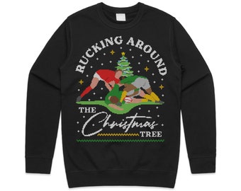 Rucking Around The Christmas Tree Xmas Jumper Sweater Sweatshirt Funny Rugby Wales England Scotland Men's