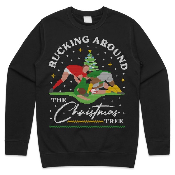 Rucking Around The Christmas Tree Xmas Jumper Sweater Sweatshirt Funny Rugby Wales England Scotland Men's