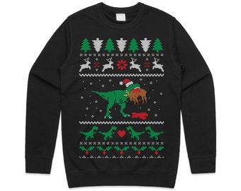 T-Rex Eating Reindeer Jumper Sweater Sweatshirt Christmas TRex Dinosaur Jurassic Funny Ugly Xmas Gift