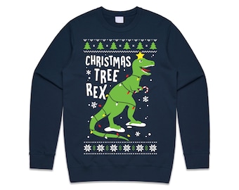Christmas Tree Rex T-rex Jumper Sweater Sweatshirt Kids Adults