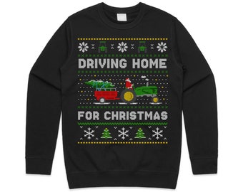 Tractor Driving Home For Christmas Jumper Sweater Sweatshirt Funny Farmer Farming Dad Xmas Gift