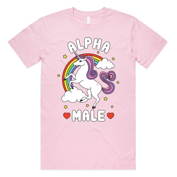 Alpha Male T-Shirt Tee Top Funny Meme Licorne Cadeau Unisexe Blague Prank Fête des Pères Cerf Faire