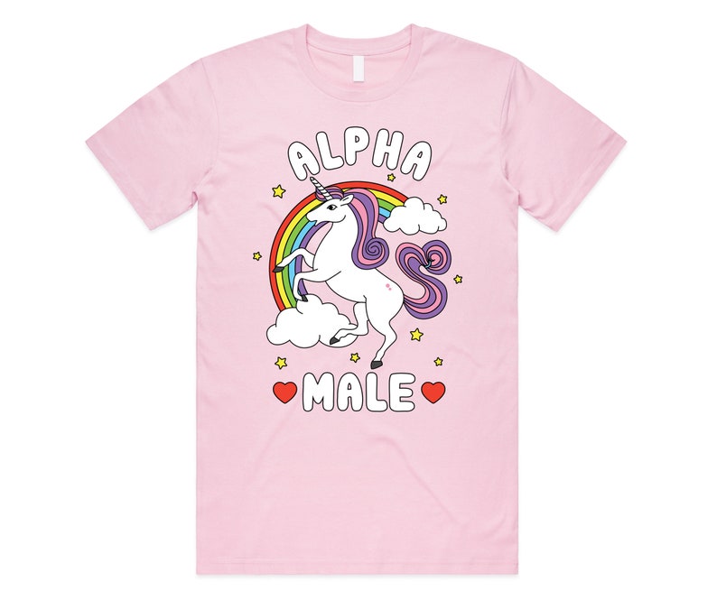 Alpha Male T-Shirt Tee Top Funny Meme Licorne Cadeau Unisexe Blague Prank Fête des Pères Cerf Faire Light Pink