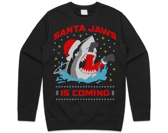 Santa Jaws Is Coming Christmas Jumper Sweater Sweatshirt Funny Xmas Shark Gift To Town