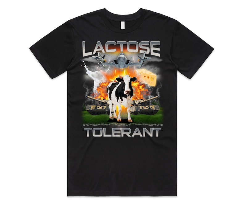 Lactose Tolerant T-shirt Tee Top Funny Meme Milk Cheese Diet Gym Workout Gift Unisex Black