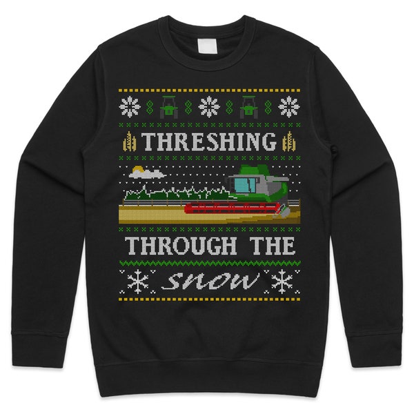 Threshing Through The Snow Green Christmas Jumper Sweater Sweatshirt Xmas Funny Farmer Farming Gift