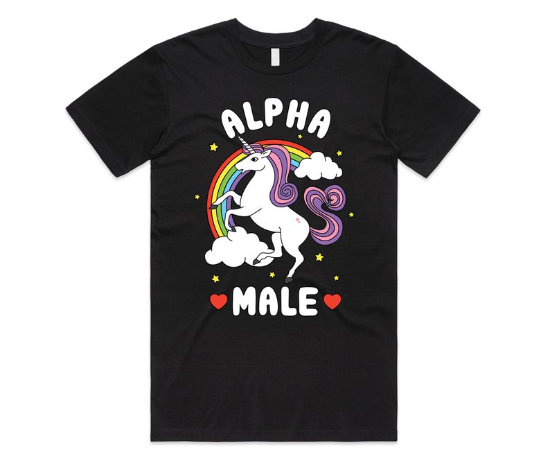 Alpha Male T-Shirt Tee Top Funny Meme Licorne Cadeau Unisexe Blague Prank Fête des Pères Cerf Faire Black