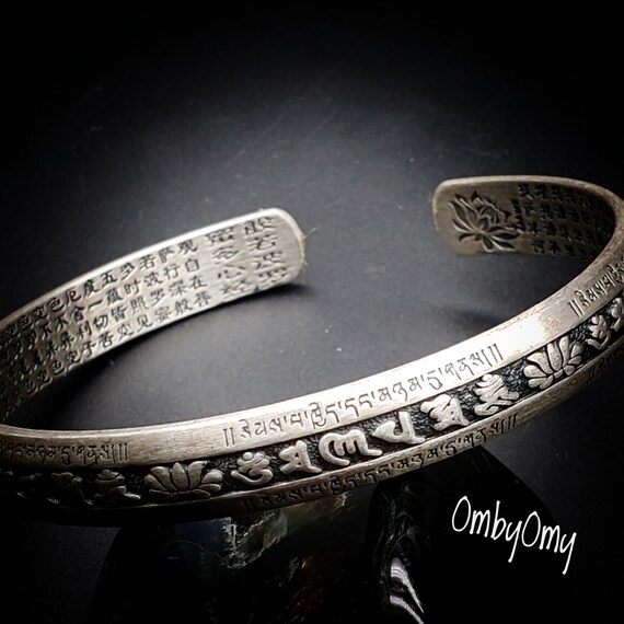 Tibetan Bangle 999 Pure Silver Cuff Bangle Mantra Retro