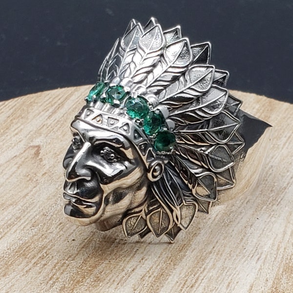 Solid Sterling Silver Indian Chief Head Ring ,Handmade US Seller, Free Shipping