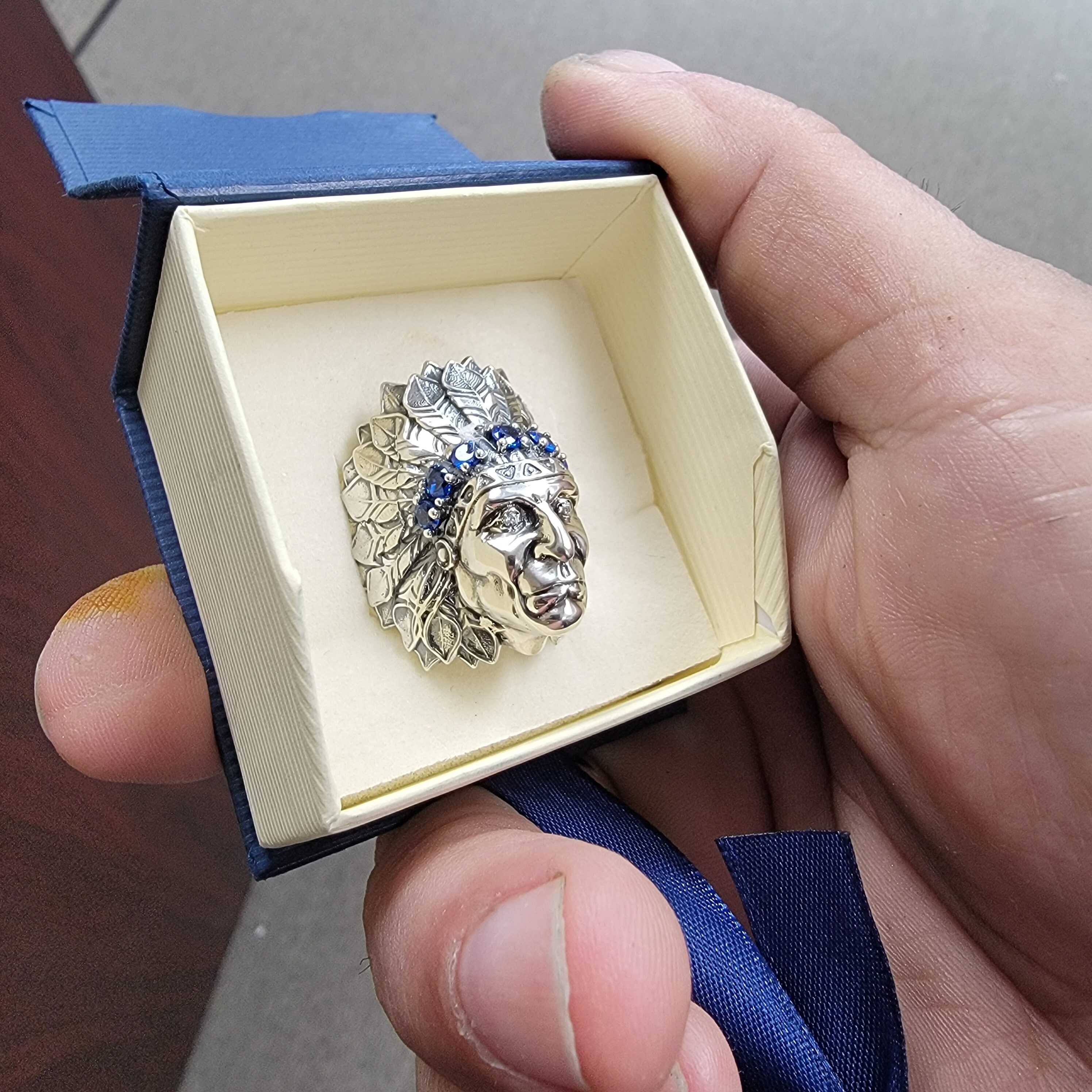 Solid Sterling Silver Indian Chief Head Ring ,handmade US Seller