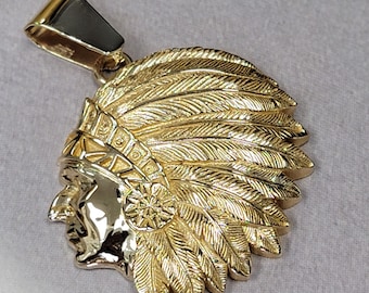 Gold Indian Chief Head Pendant 14k Solid Gold Indian Pendant Indian Chief Pendant Native Jewelry Etsy