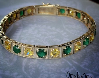 Idde de Orula Solid 14 kt Gold Bracelet with Genuine Emerald and Yellow Topaz.  Unisex-  Orunla Ifa - Santeria