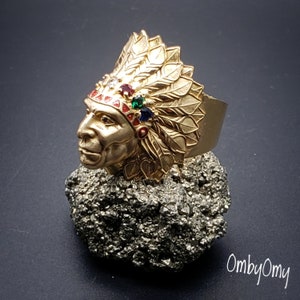 Indian Chief Head Ring, Solid Yellow Gold 14Kt Ring ,Handmade US Seller, Free Shipping