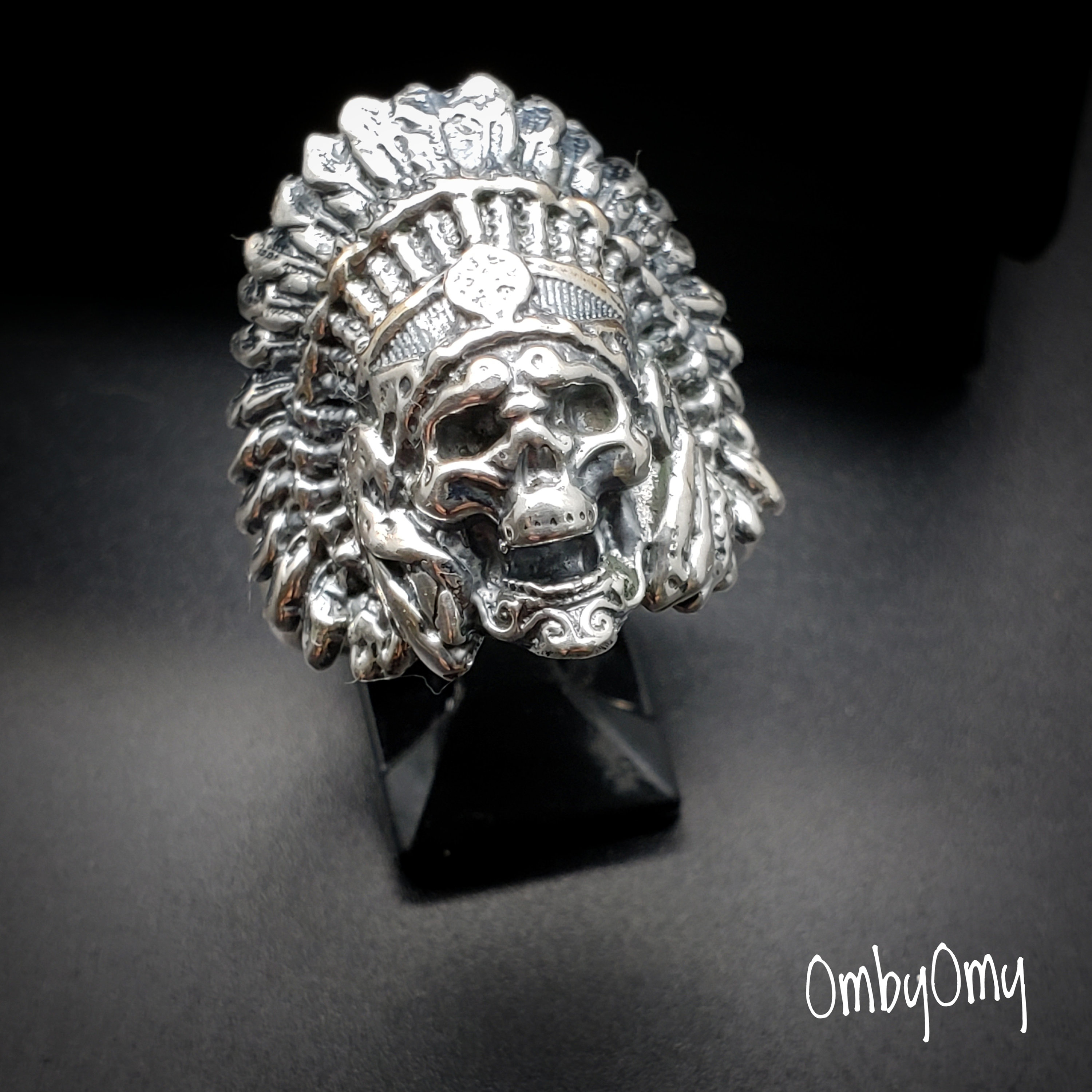 古着人気アイテム Native American Chief Indian Skull Ring, Biker Ring, Men's 16号～