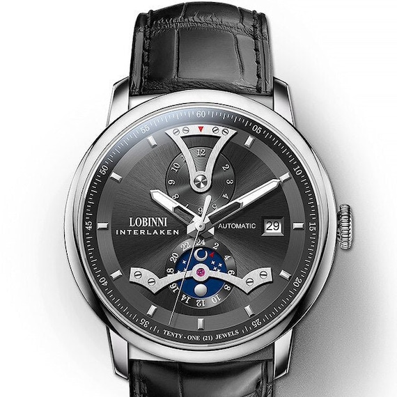 LOBINNI Orologio Meccanico Automatico Uomo In Acciaio Inossidabile - Lusso Con Calendario, Senza Batteria