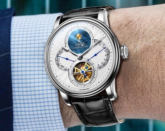 Lobinni Automatic Watch, Custom Engraved, Sapphire Crystal, Leather Band