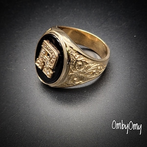 14K Initial Ring Gold, Custom Diamond initial Ring, Initial men ring, Solid Gold Signet Ring